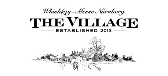 Logo der Whisk(e)y-Messe Nürnberg "The Village", mit einem Dorfmotiv und Gründungsjahr 2013.